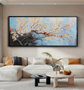 Hand-Painted Plum Blossom Wall Art for Living Room, Large 3D Texture Floral Canvas Oil Painting for Bedroom, Modern Black Framed Artwork for Above Sofa Office Kitchen Ready to Hang 24x56 Inches