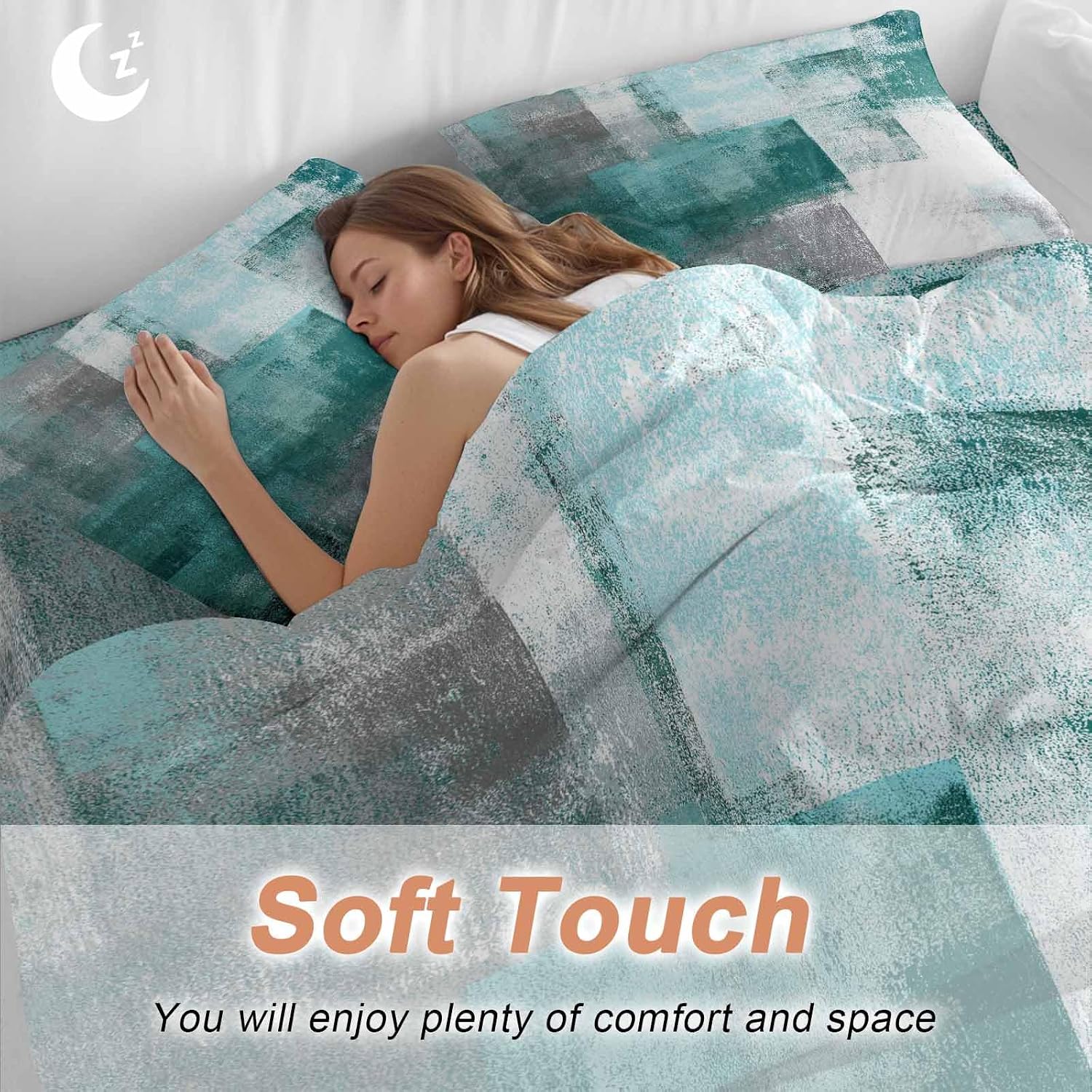 Abstract Art Duvet Cover Set Queen Size 4 Pieces Gradient Turquoise Vintage Minimalist Style Bedding Set with Zipper Closure, 1 Comforter Cover 92x106 Inches 1 Flat Sheet & 2 Pillow Cases