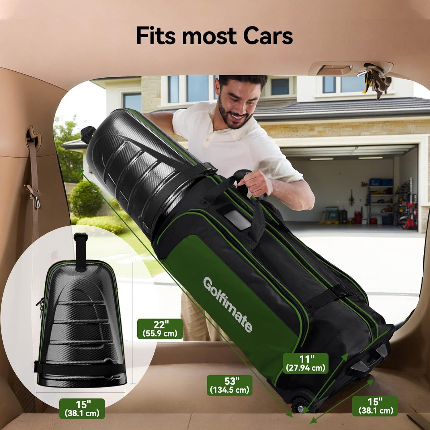Golf Travel Bags for Airlines with Carbon Fiber Hard Top, Protective Club Traveling Cover with Wheel, Golf Club Carrier Case for Airplanes, Thick Padding, Durable Zippers and 2 Sided Spacious Pockets