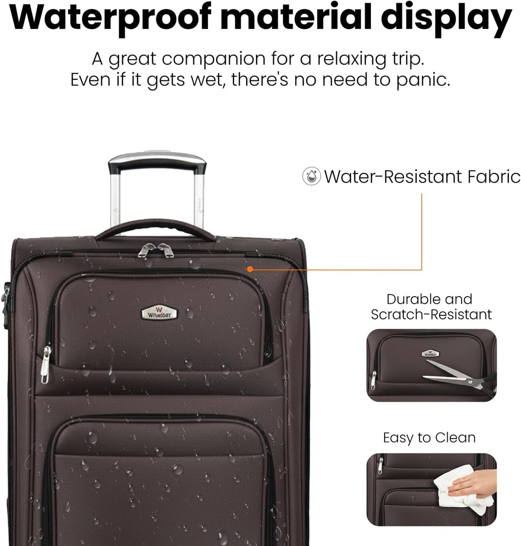 Softside Luggage Sets 2 Piece,Expandable 15% Lightweight Durable Suitcase Sets Double Spinner Wheels w/Combination LOCK （Coffee,20in/26in）