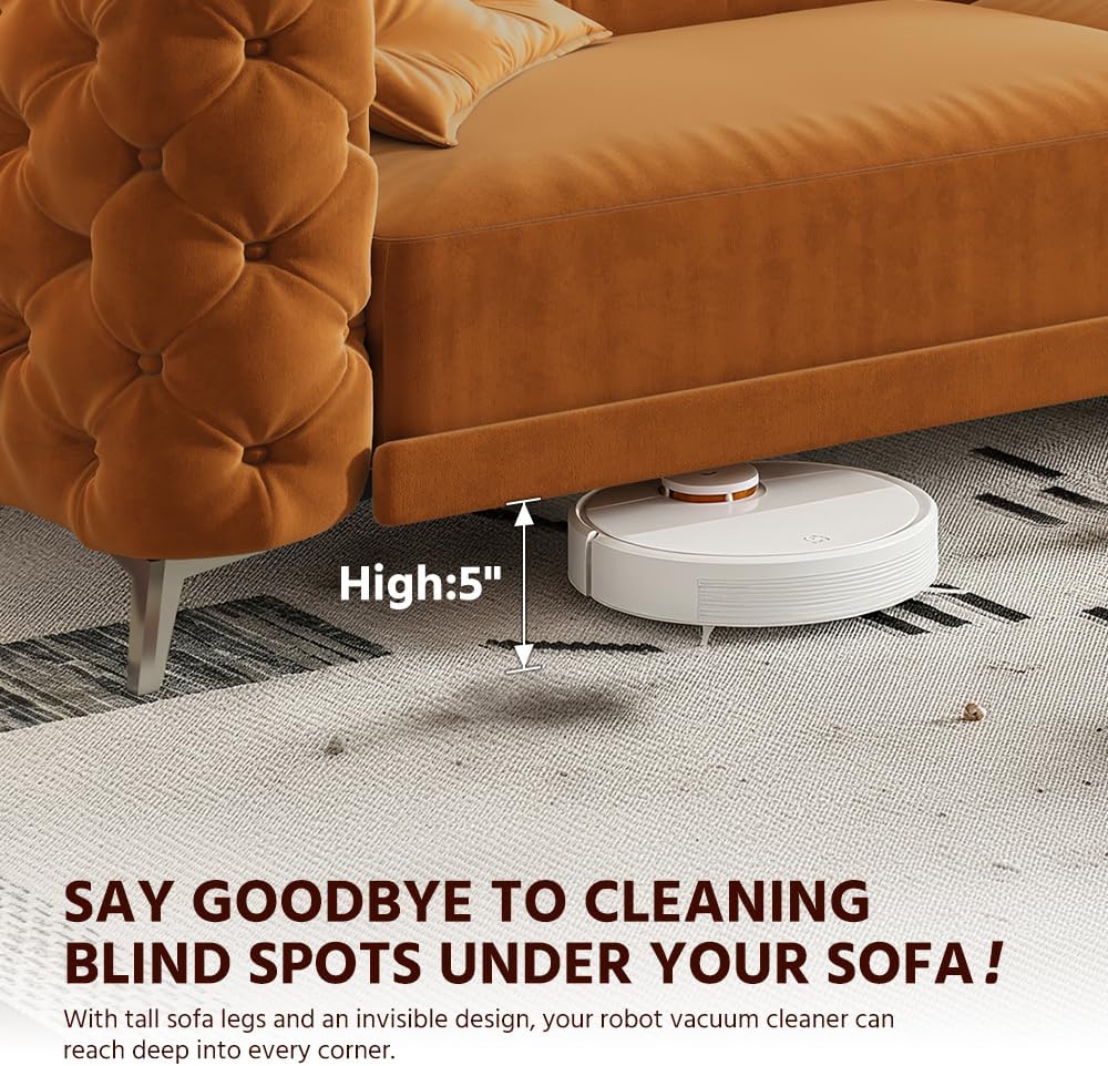 WILLIAMSPACE 97.7' 3-in-1 Convertible Sleeper Sofa Bed, Modern Button Tufted 28.4' Deep Seat Pull Out Couch Bed with Movable Ottoman, Multi-Functional 4-Seater Couch for Living Room, Velvet - Orange