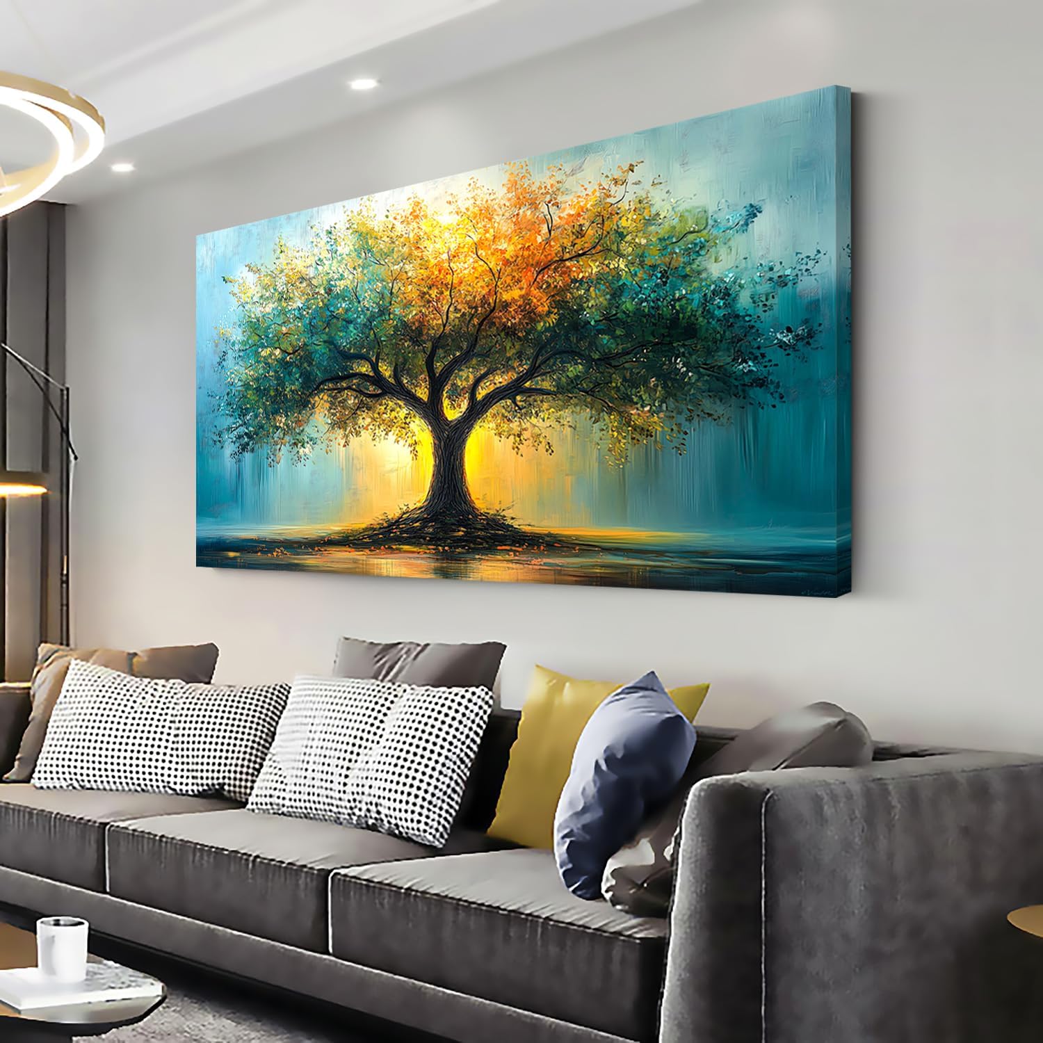 LAVIKARS Tree of Life Wall Art Oil Painting Reproduction Print Modern Abstract Canvas Paintings Waterproof Artwork Landscape Picture for Living Room Bedroom Home Office Kitchen Decor (28x58inch)