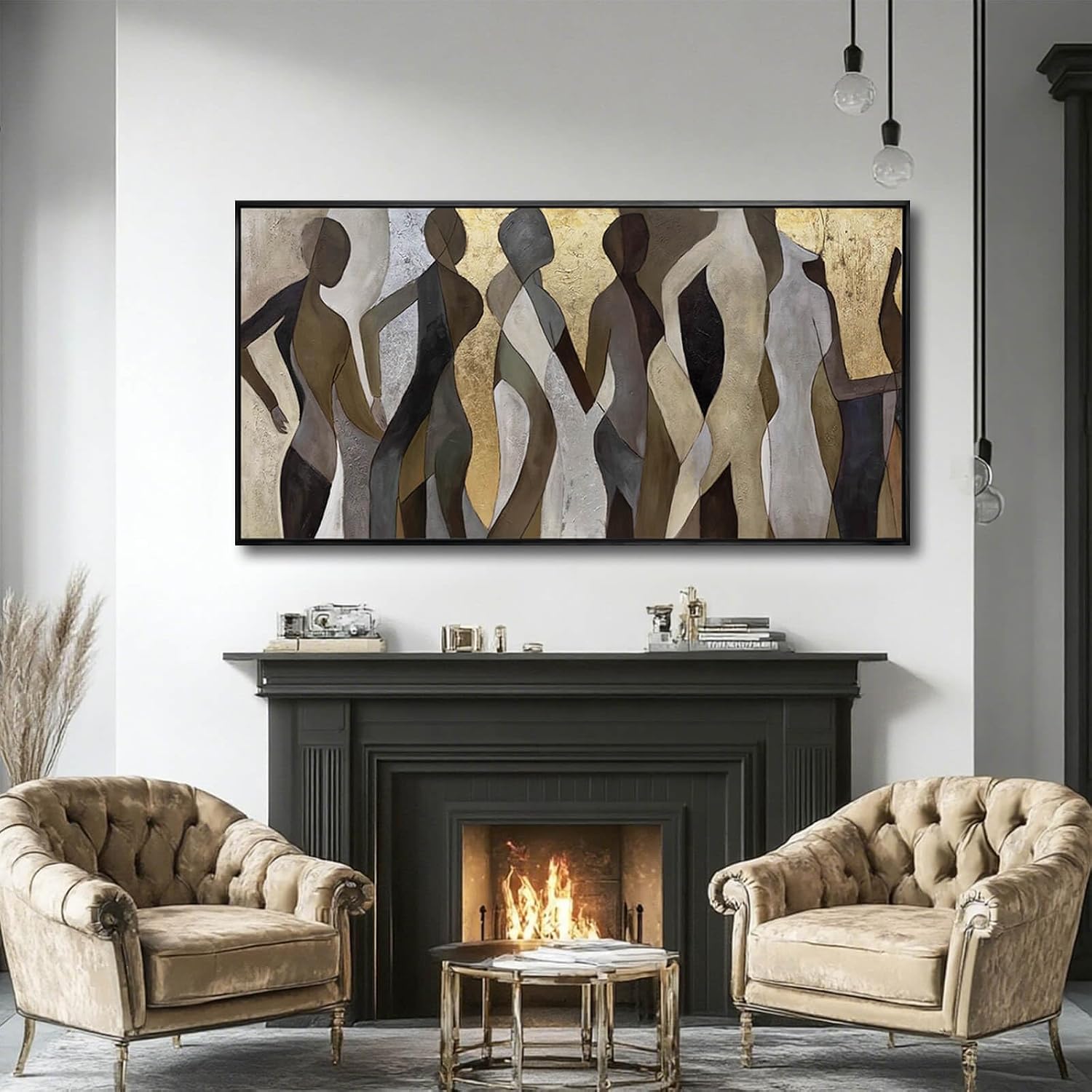 Artexist Figure Wood Wall Decor Neutral Wall Art Modern Poster Printing 24'x48' Picture for Bedroom Hanging Art for Dining Room Area