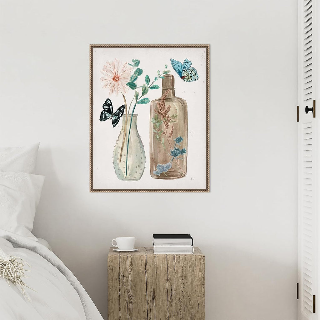 Amanti Art Framed Canvas Wall Art 28x23 Butterflies and Flowers IV by Melissa Wang, Framed Wall Art Canvas, Still Life Artwork, Traditional Decor, Medium Poster Painting for Living Room, Bedroom,