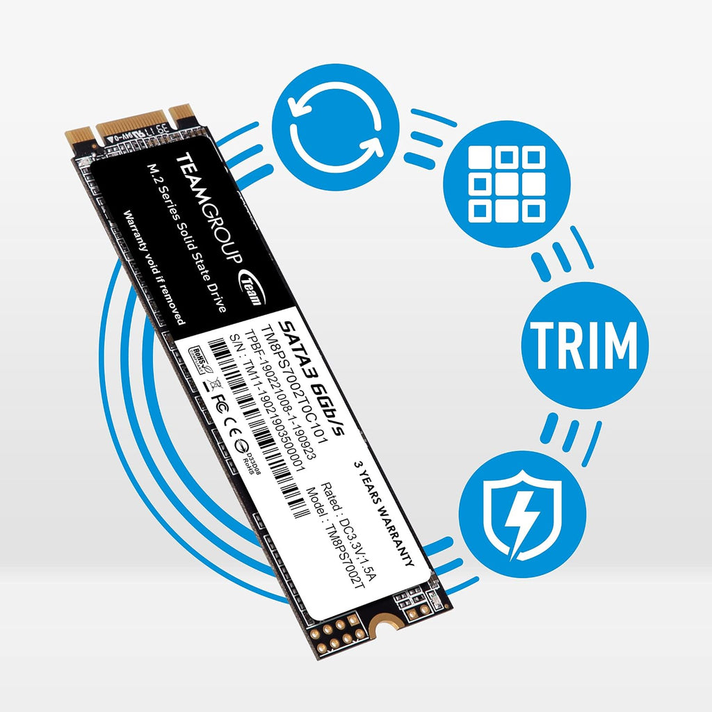 TEAMGROUP MS30 2TB with SLC Cache 3D NAND TLC M.2 2280 SATA III 6Gb/s Internal Solid State Drive SSD (Read/Write Speed up to 550/500 MB/s) Compatible with Laptop & PC Desktop TM8PS7002T0C101