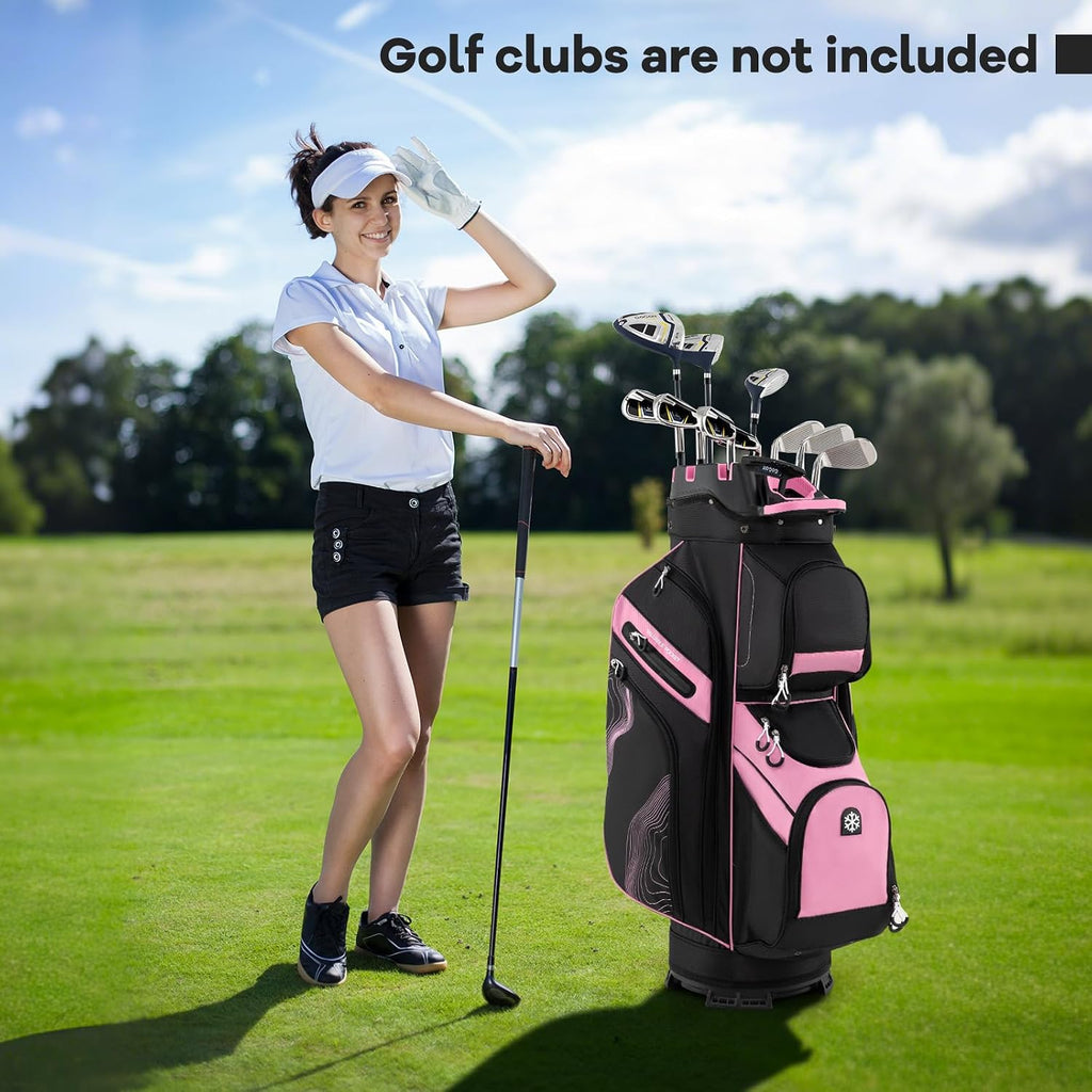 Goplus Lightweight Golf Cart Bag, Molded Lock Top Golf Club Bag w/14-Way Full Length Organizer Dividers, 11 Pockets, Cooler Bag, Straps, Umbrella Holder & Rain Hood for Men Women