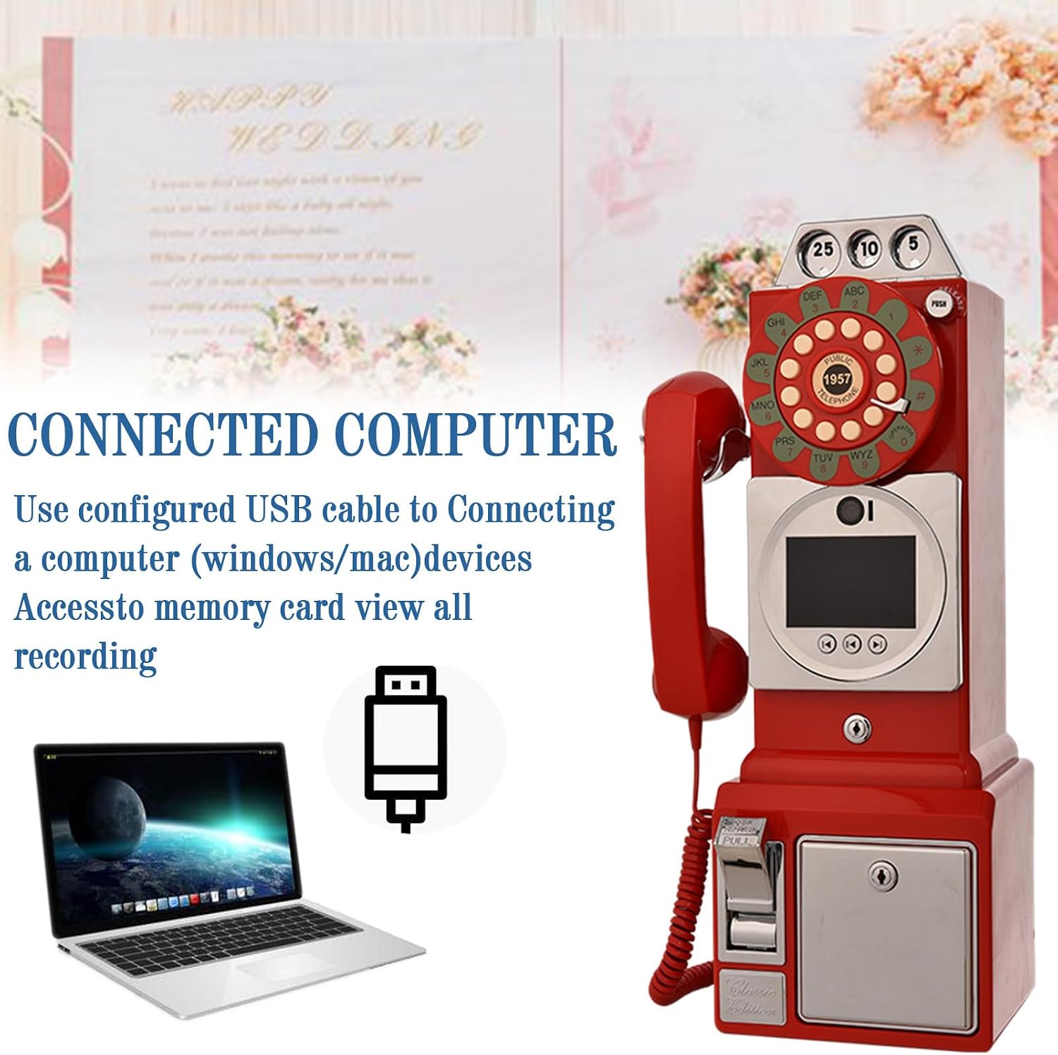 Video & Audio Guest Book, Wedding Phone Guestbook with Lens Recording, 32G Memory Card, 1080p HD Video Guestbook for Engagements/Anniversaries/Graduation,Black