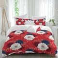 Prime Leader Independence Day Duvet Cover Set Queen Size 4 Pieces Red Blue White Roses Floral Leaf Red Bedding Set with Zipper Closure, 1 Comforter Cover 90x92 Inches 1 Flat Sheet & 2 Pillow Cases