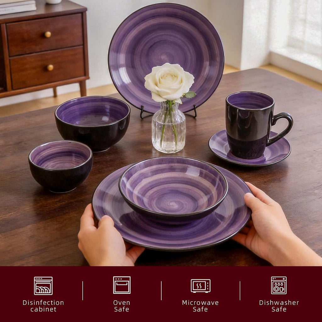 Stoneware Sonoma 56pc Dinnerware Set, Black + Speckled Spin Wash Purple