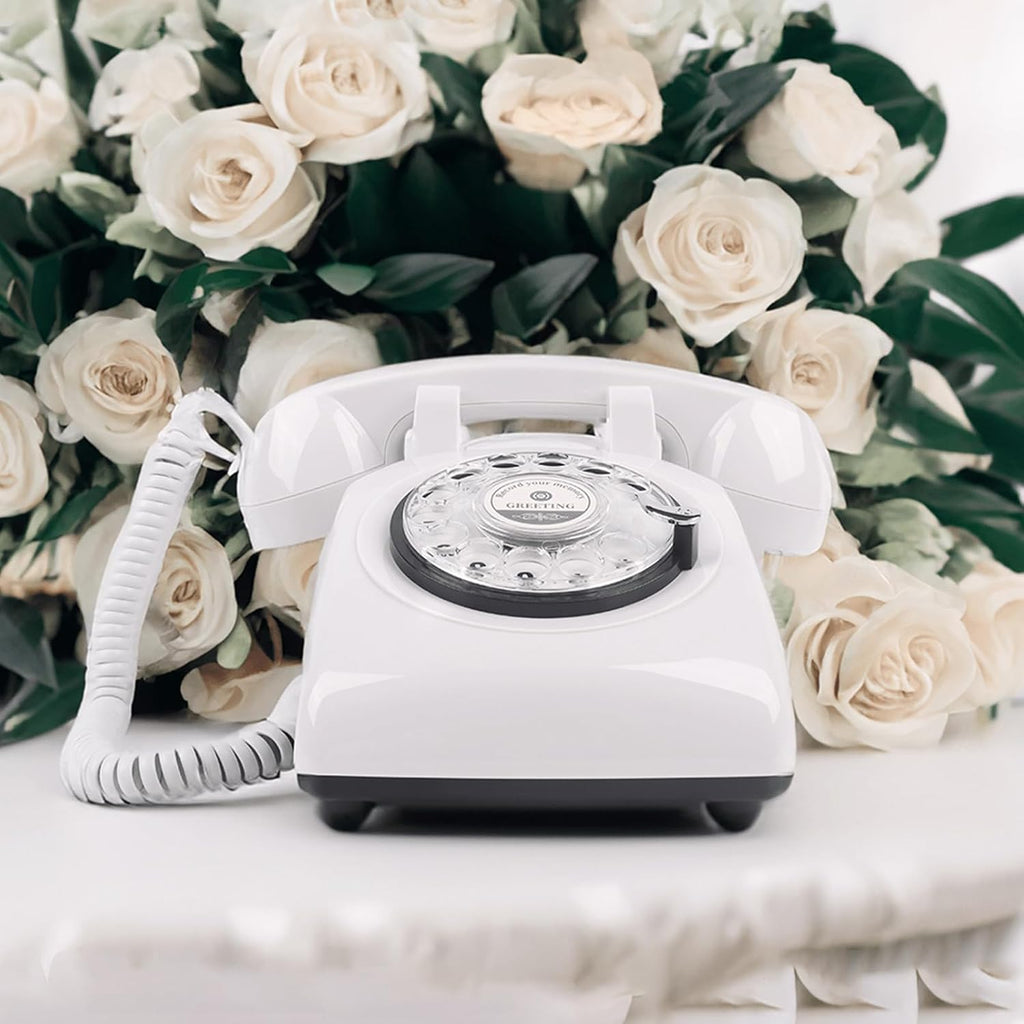 Audio GuestBook Rotary Telephone with Retro and Vintage Style,Record Customized Voice Message with GuestBook for Your Will,Weddings,Birthdays,Anniversaries,Retirement,Party (White)