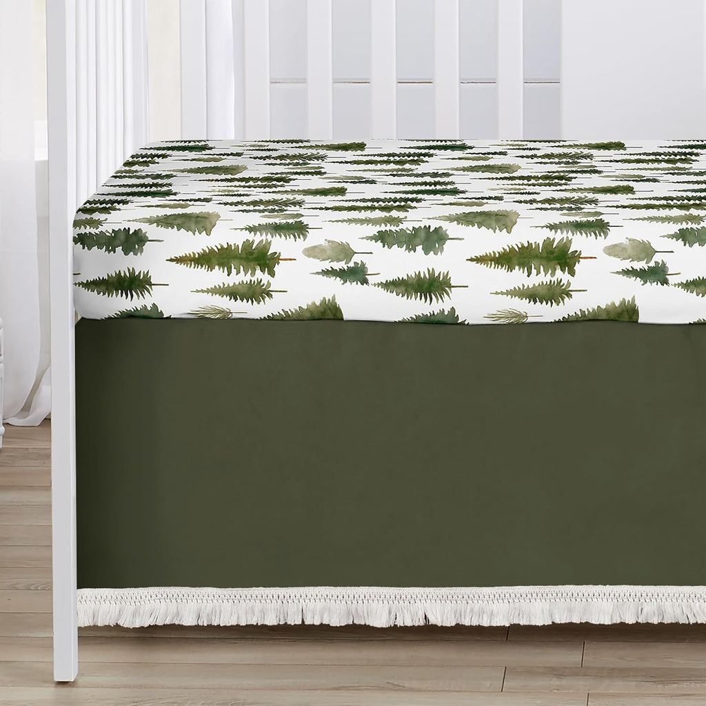 Sweet Jojo Designs 4-Piece Baby Crib Bedding Set (Sage Green Woodland) for Boys or Girls, Infants/Nursery incl. Blanket, Fitted Sheet, Skirt, Diaper Stacker (Forest Nature, Pine Tree, Christmas Trees)