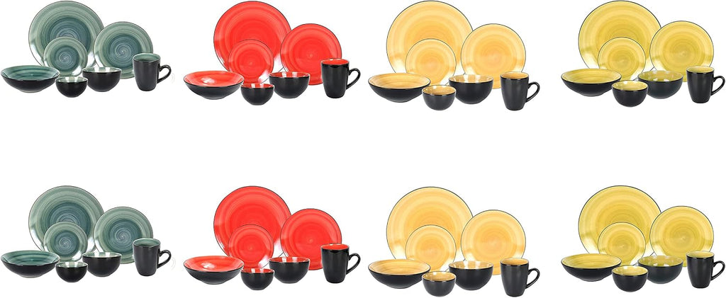Stoneware Sonoma 56pc Dinnerware Set, Black + Speckled Spin Wash Mixed Colors of Blue, Red, Yellow and Green
