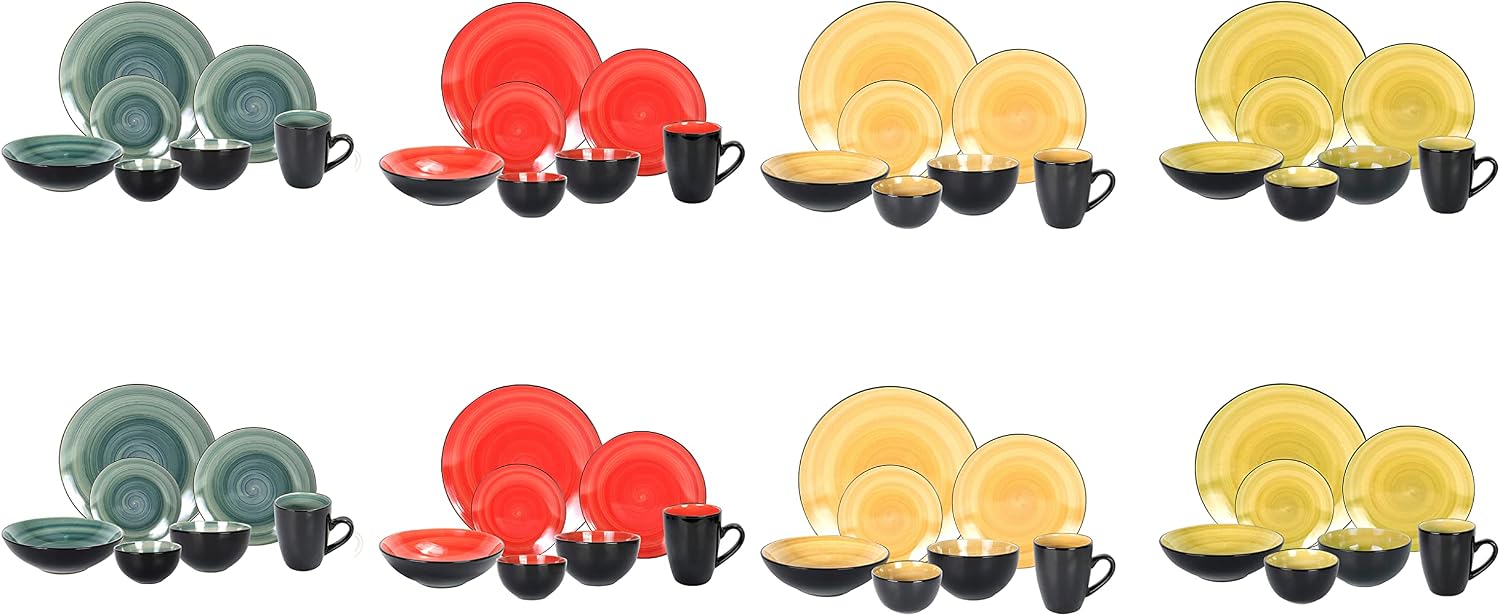 Stoneware Sonoma 56pc Dinnerware Set, Black + Speckled Spin Wash Mixed Colors of Blue, Red, Yellow and Green