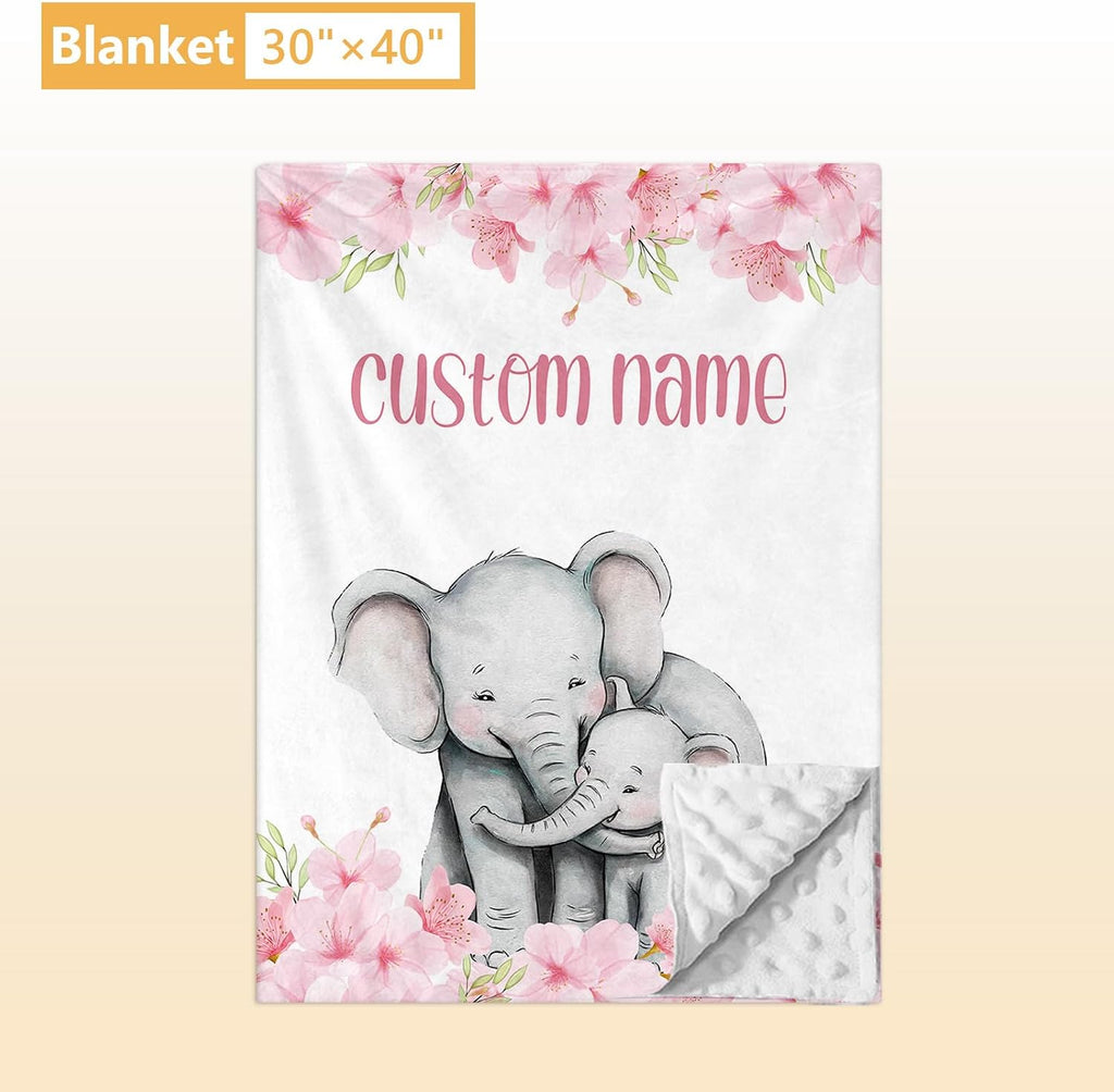 Terwex Personalized Crib Bedding Set, 5 Pcs Custom Nursery Bedding Sets with Name, Infant Bedding Set for Baby Girls, Pink Elephant Double Layer Baby Crib Set, Babies Toddlers Kids Customized Gifts