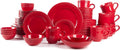Pearl Dots Stoneware Dinnerware Set (56pc Set, Red)