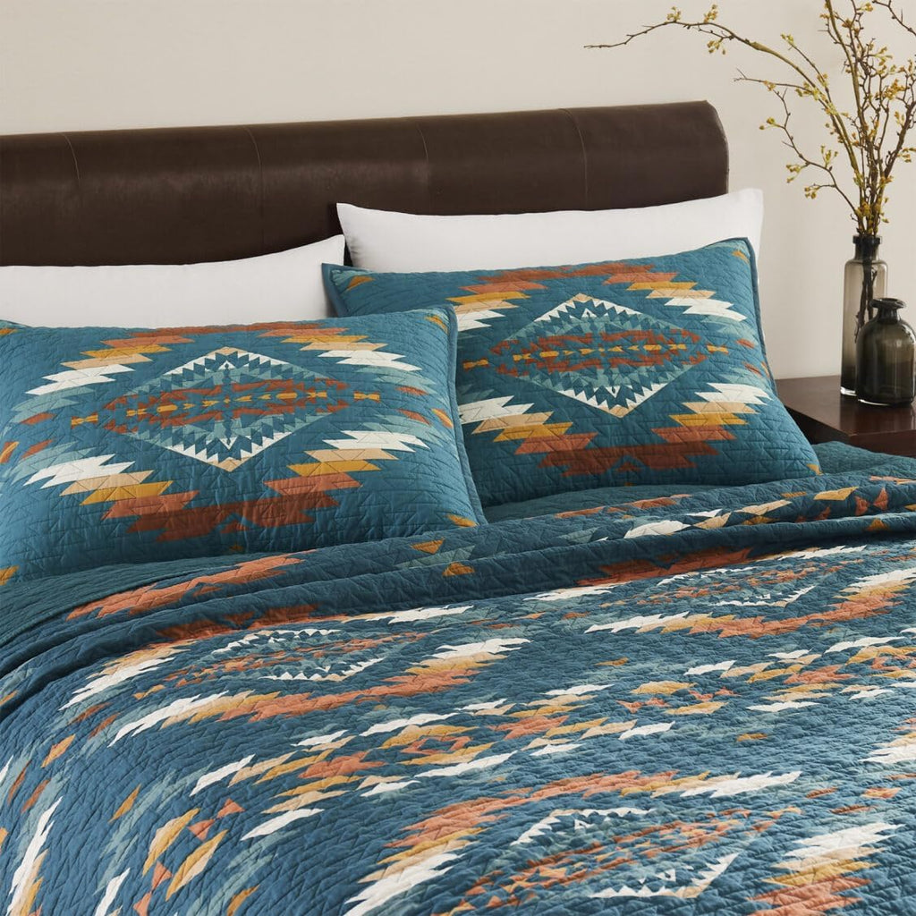 Pendleton Twin Quilt Set – 100% Cotton 2 Piece Quilt Set with Sham, Soft Lightweight Bedding for Twin Size Bed for Dorms, Teal Multi Patterned Comforter Alternative, Twin Bedding Set (Summerland)