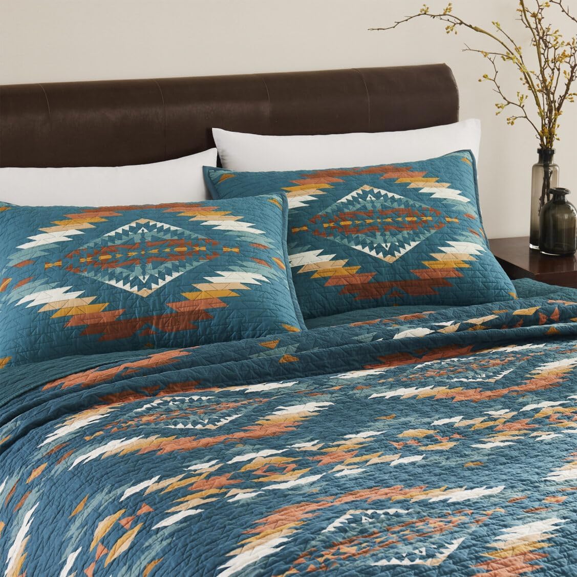 Pendleton Twin Quilt Set – 100% Cotton 2 Piece Quilt Set with Sham, Soft Lightweight Bedding for Twin Size Bed for Dorms, Teal Multi Patterned Comforter Alternative, Twin Bedding Set (Summerland)