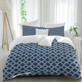 Prime Leader Blue White Plaid Duvet Cover Set Queen Size 4 Pieces Abstract Blue Morocco Texture Bedding Set with Zipper Closure, 1 Comforter Cover 90x92 Inches 1 Flat Sheet & 2 Pillow Cases