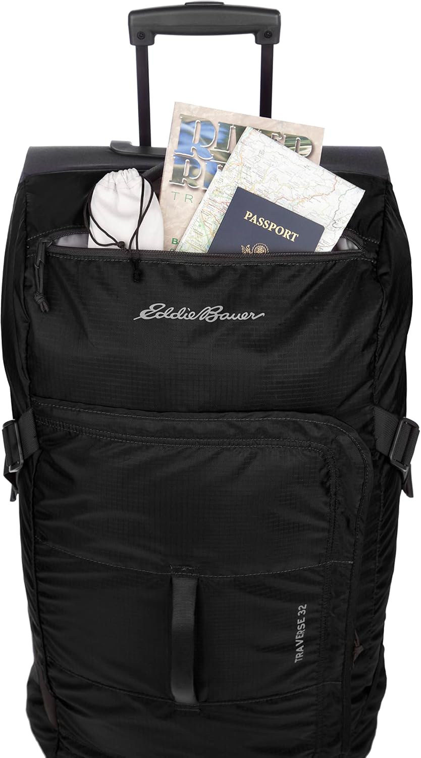 Eddie Bauer Traverse Luggage | Roller Wheels | Telescoping Handle | Travel | Vacation | Ripstop Nylon - Black, 31'