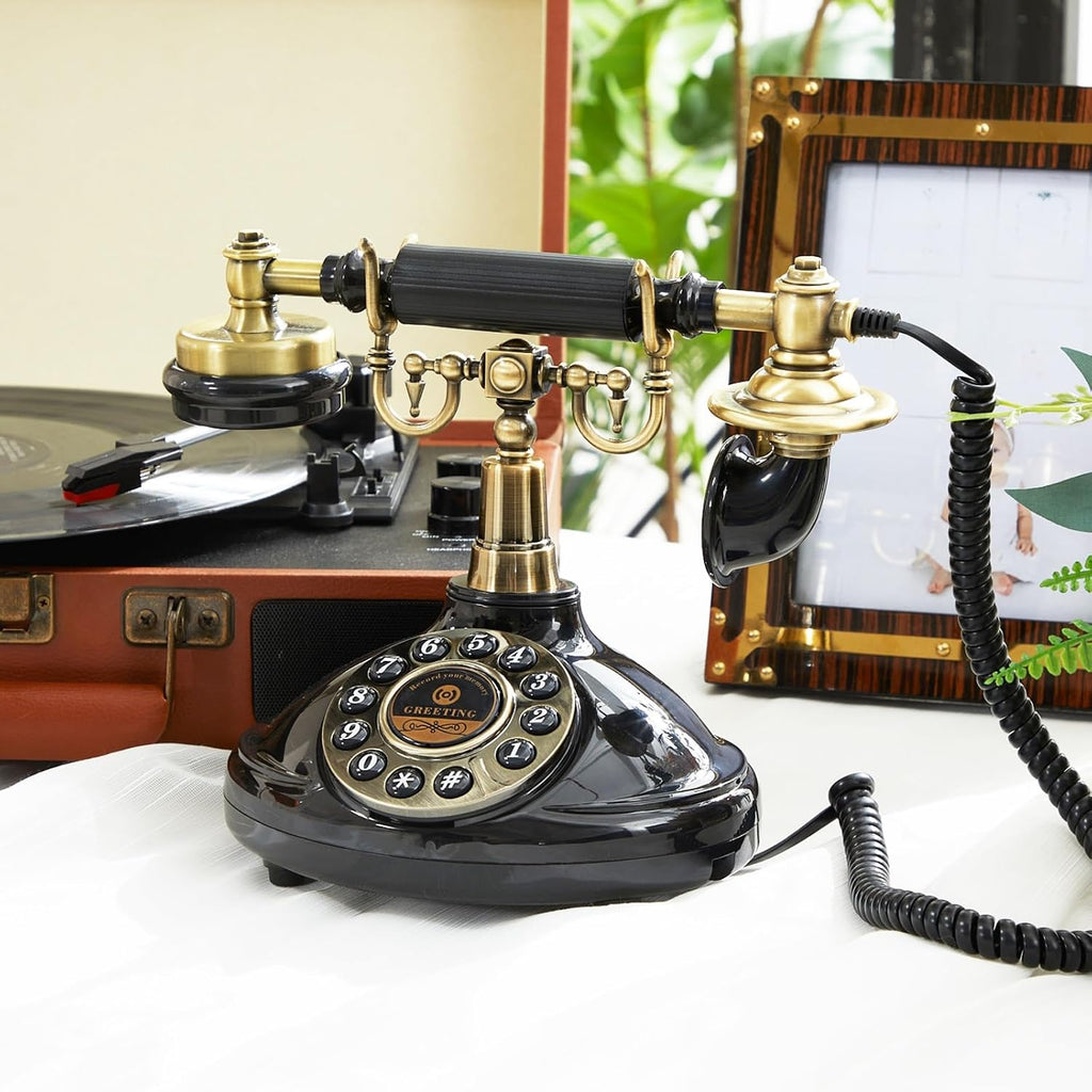 Audio GuestBook Telephone,Audio Guest Book Wedding Phone,Vintage and Retro Style Audio Guestbook, A Personal and Convenient Way,for Weddings, Birthdays, Anniversaries (Color : Black)