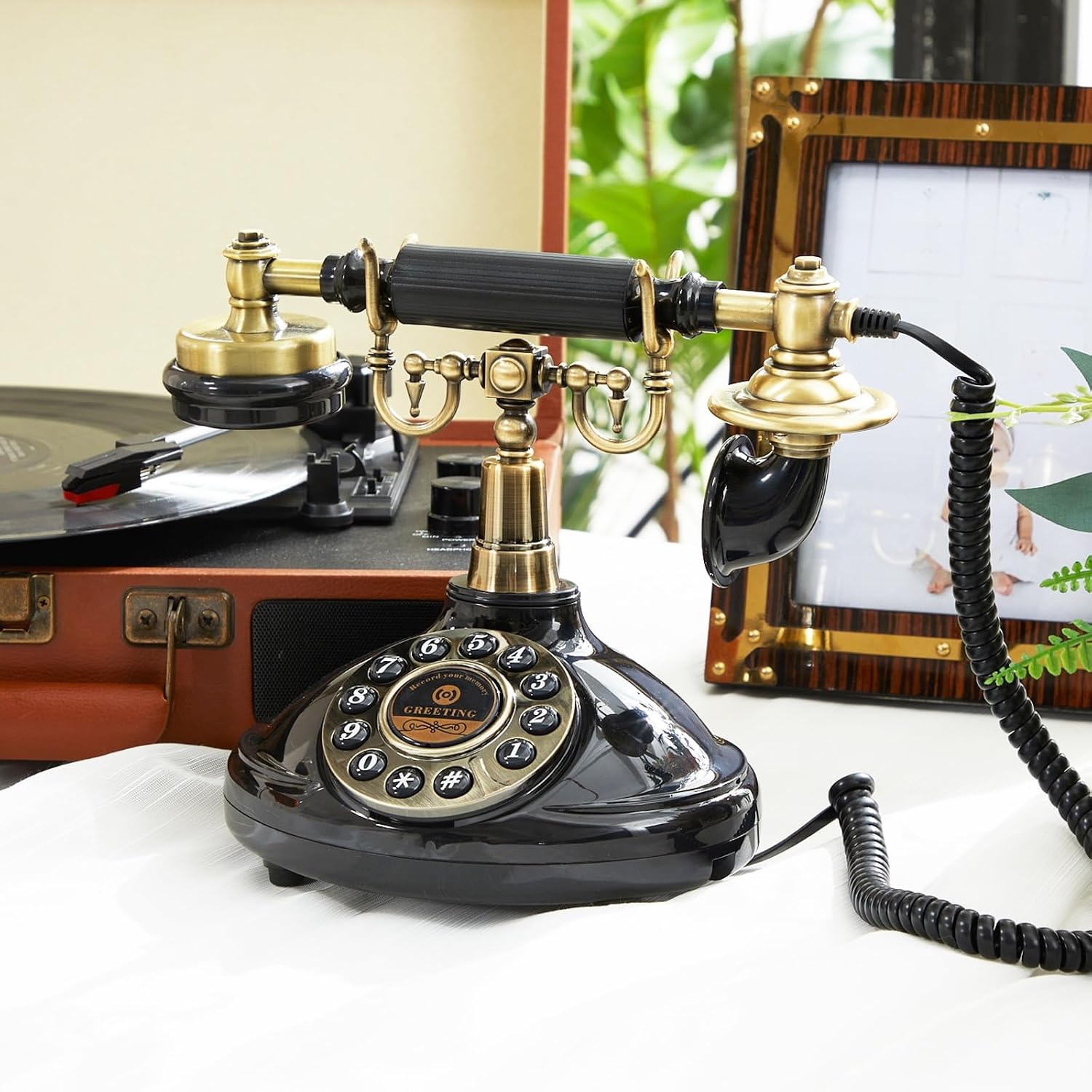 Audio GuestBook Telephone,Audio Guest Book Wedding Phone,Vintage and Retro Style Audio Guestbook, A Personal and Convenient Way,for Weddings, Birthdays, Anniversaries (Color : Black)