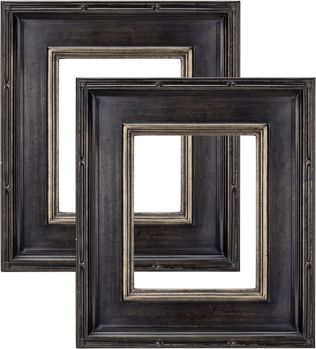Creative Mark Museum Plein Aire Ornate Picture Frame - 12x12 - Antique Black W/Silver - Pack of 2, High-End Antique Style Frames - Open Back with No Glass or Backing
