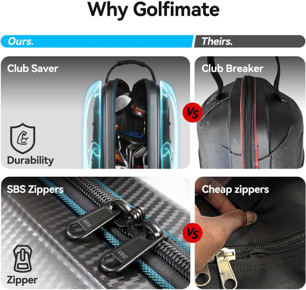 Golf Travel Bags for Airlines with Carbon Fiber Hard Top, Protective Club Traveling Cover with Wheel, Golf Club Carrier Case for Airplanes, Thick Padding, Durable Zippers and 2 Sided Spacious Pockets