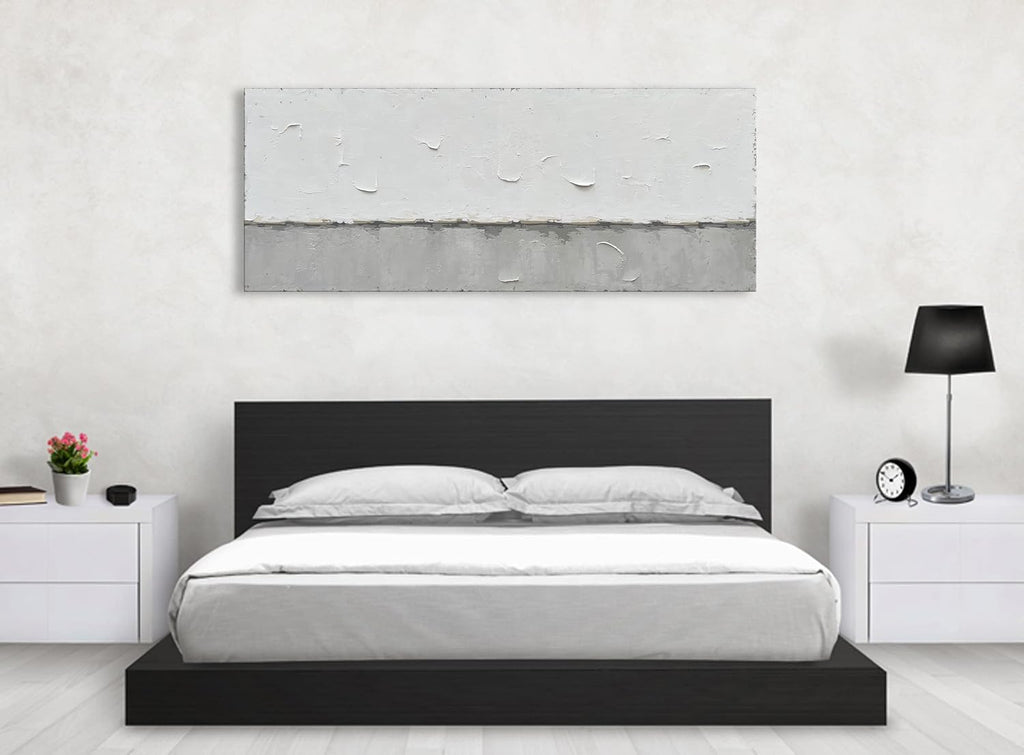NANKAI Art A large modern art painting in a minimalist grey and white style, suitable for wall decoration in homes or offices. 24x60 inches
