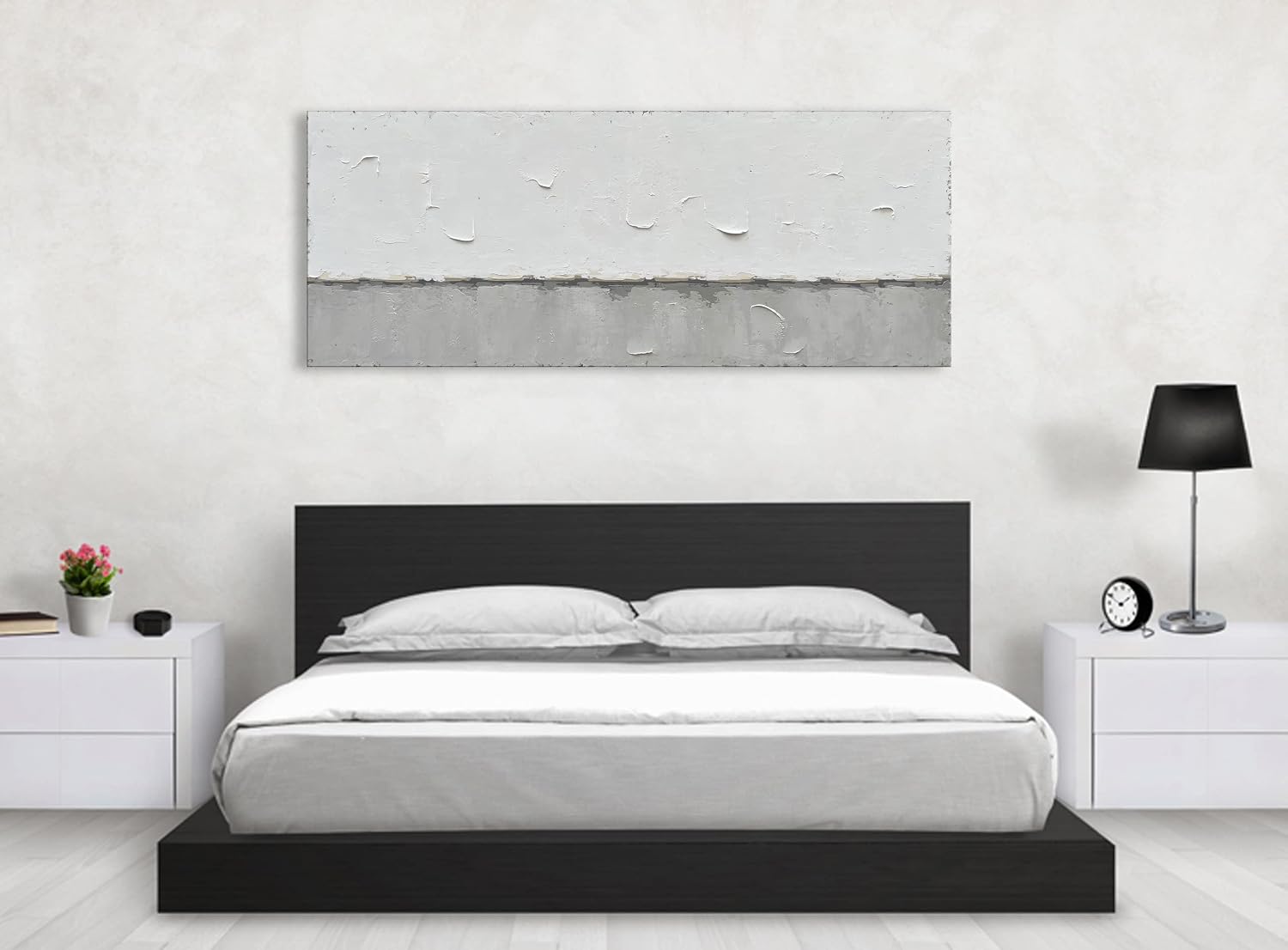 NANKAI Art A large modern art painting in a minimalist grey and white style, suitable for wall decoration in homes or offices. 24x60 inches
