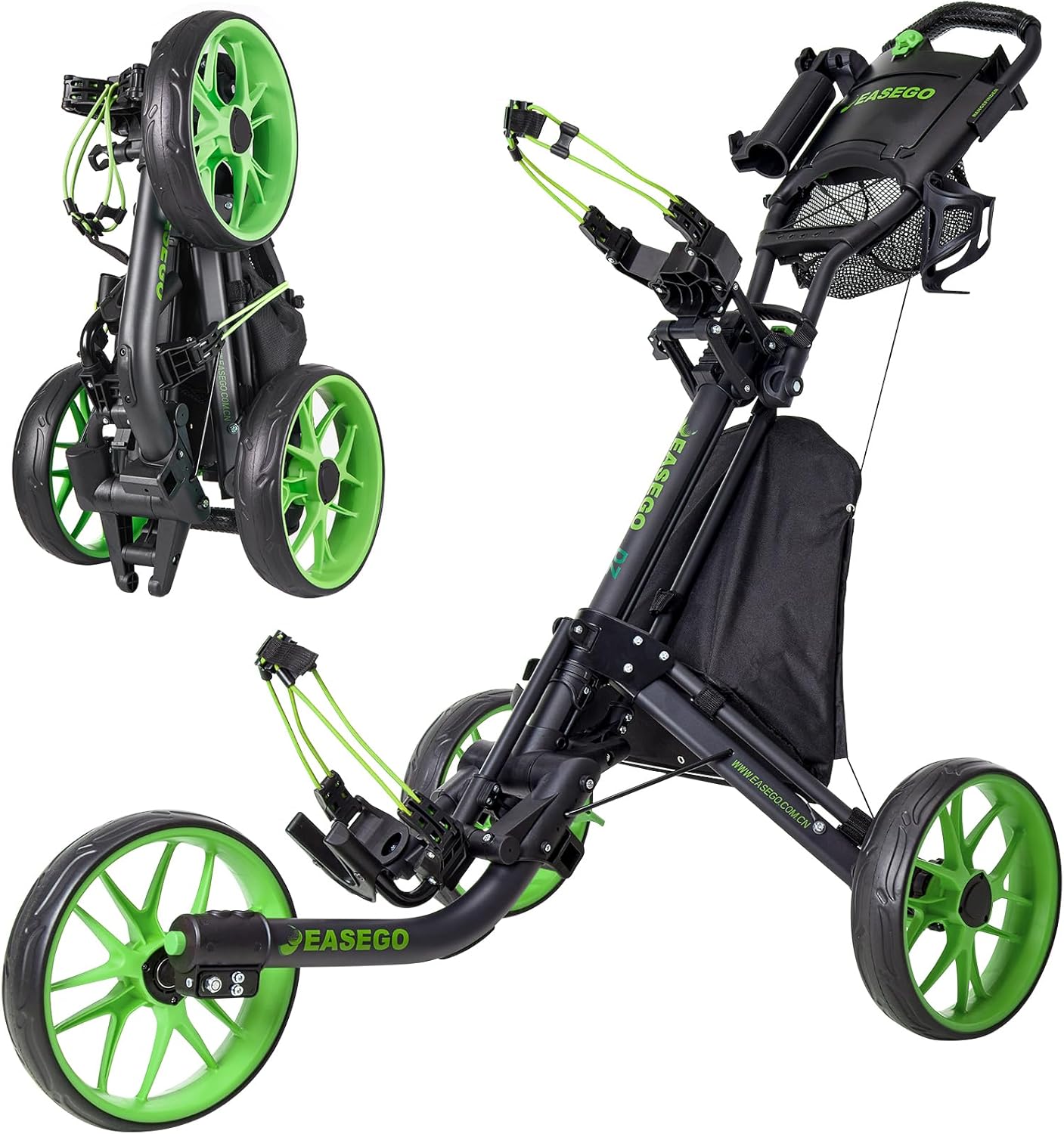 EASEGO Golf Push Cart 3 Wheel : Golf Bag Cart Foldable with Phone Holder/Cup/Umbrella Holder Compact Golf Pull Carts Quick Fold Golf Caddy Push Carts with Large Wheelbase for Different Terrain