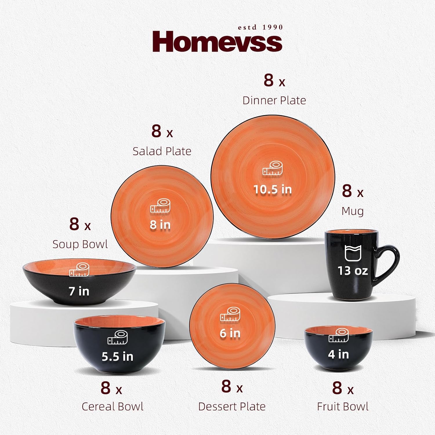 Stoneware Sonoma 56pc Dinnerware Set, Black + Speckled Spin Wash Orange