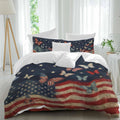 4th of July Duvet Cover Set Queen Size 4 Pieces Independence Day Patriotic Butterfly American Flag Bedding Set with Zipper Closure, 1 Comforter Cover 86x86 Inches 1 Flat Sheet & 2 Pillow Cases