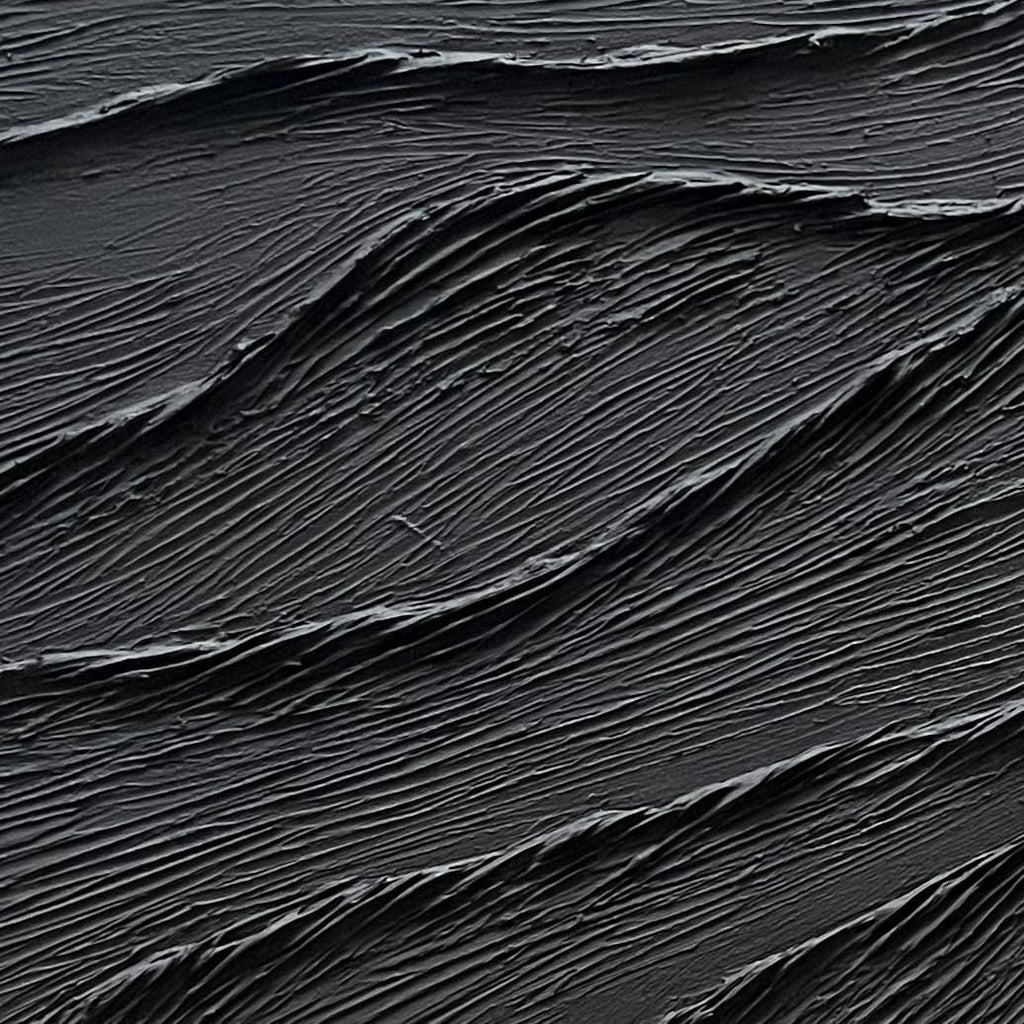 NANKAI Art Thick Texture Black Minimalist Oil Painting, 24x48 Inches, Contemporary Art, Home Office Wall Decoration