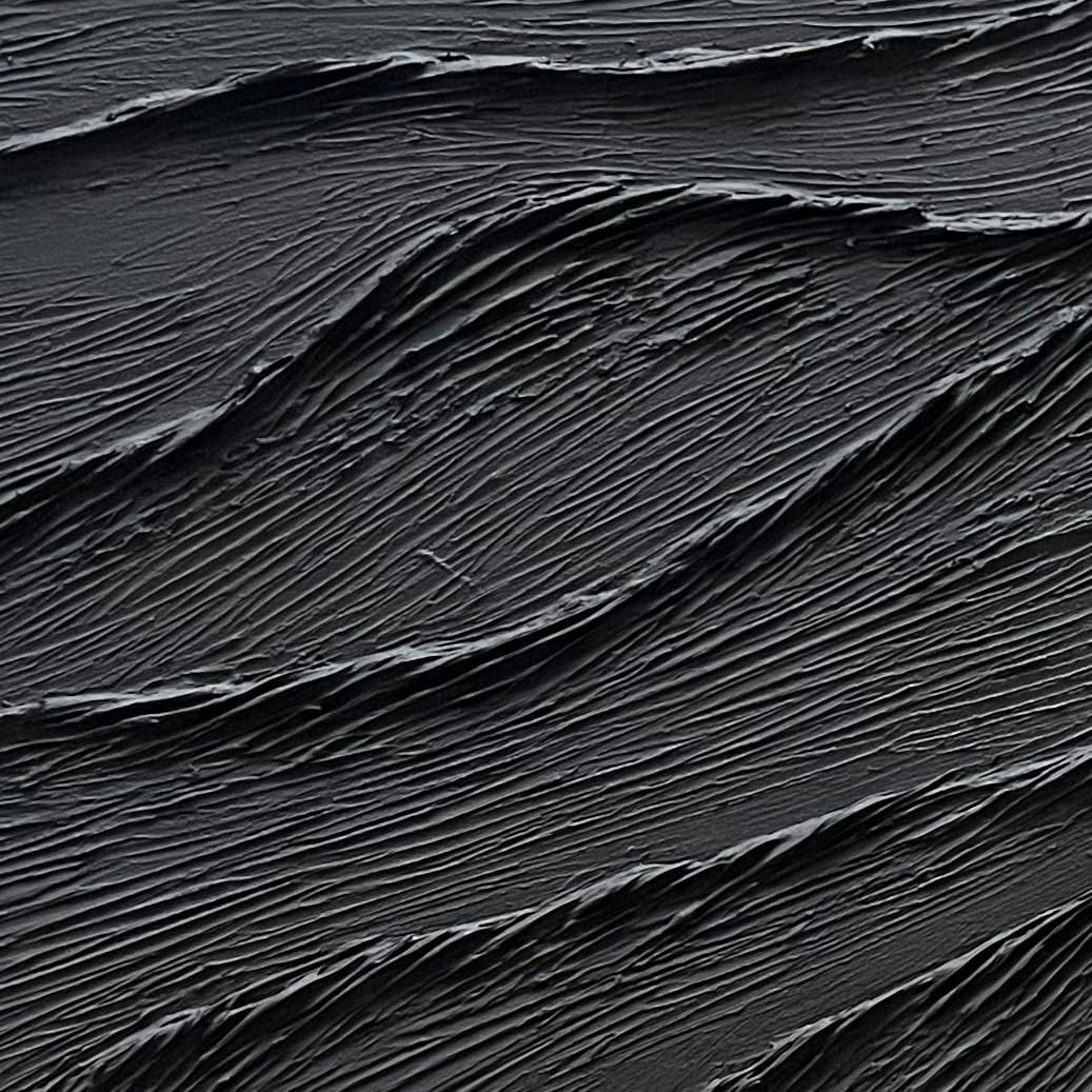 NANKAI Art Thick Texture Black Minimalist Oil Painting, 24x48 Inches, Contemporary Art, Home Office Wall Decoration