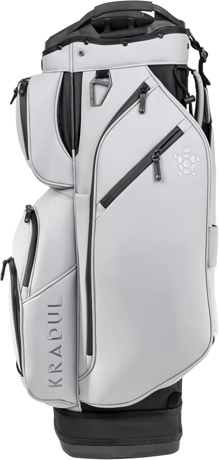 KRADUL - LUX Cart Bag – Lightweight Vegan Leather Golf Cart Bag with Waterproof Pockets, Organized Club Dividers & Cart Strap Tunnel