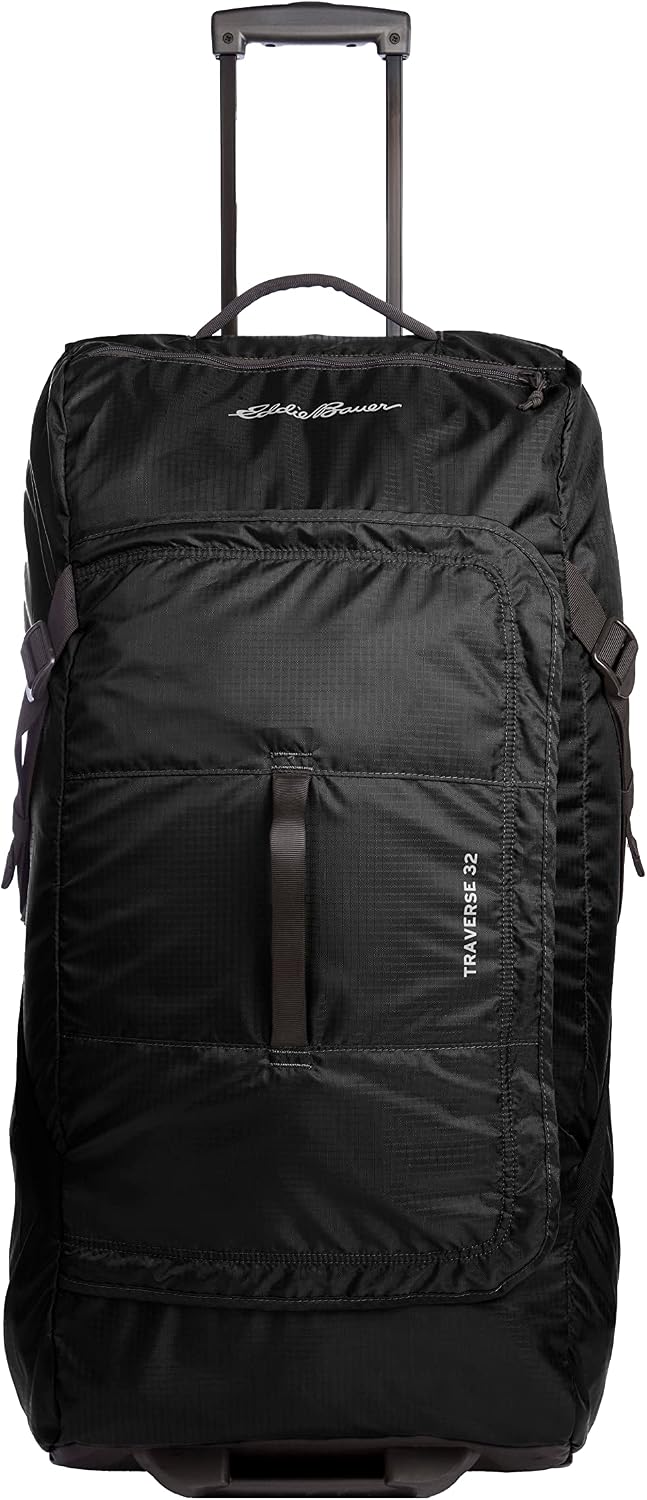 Eddie Bauer Traverse Luggage | Roller Wheels | Telescoping Handle | Travel | Vacation | Ripstop Nylon - Black, 31'
