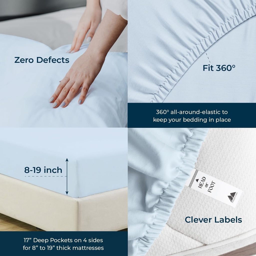 Mayfair Linen 100% Egyptian Cotton Sheets King Size - 1500 Series King Size Sheets Set Egyptian Cotton, Luxury Bedsheet (Light Blue, 4 PC), Soft, Cooling, 17' Deep Pocket Sateen Weave Bedsheet Set