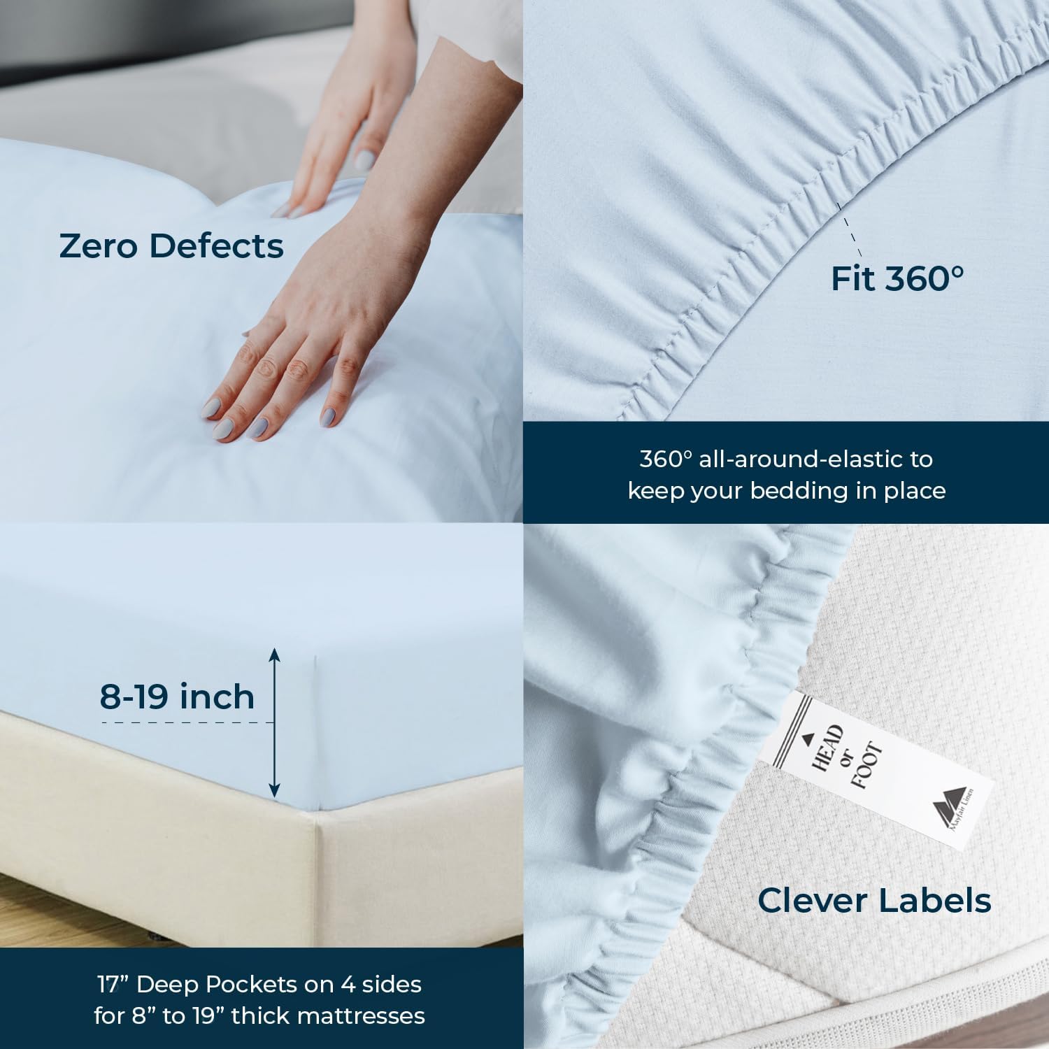 Mayfair Linen 100% Egyptian Cotton Sheets King Size - 1500 Series King Size Sheets Set Egyptian Cotton, Luxury Bedsheet (Light Blue, 4 PC), Soft, Cooling, 17' Deep Pocket Sateen Weave Bedsheet Set