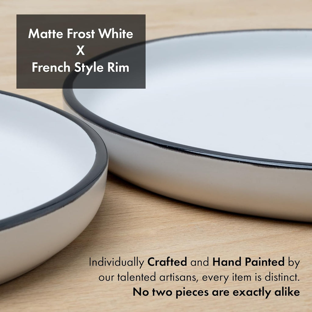 MÜLLERHEIM 903 Minimalist Collection 32-Piece Contemporary Ceramic Stoneware Dinnerware Sets for 8, Matte Frost White Plates and Bowls sets, Dinner Plates Set, Salad Dish Set, Bowls, Cup
