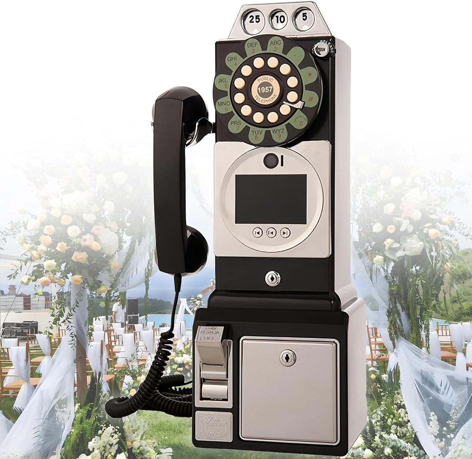 32G 64G New Audio Video Guestbook, 1080P Video Guestbook Wedding Phone, SD Card Customized Video Audio Guest Book with Lens Recording, Retro 1960's Style Vintage Audio Guest Book,Black-64G