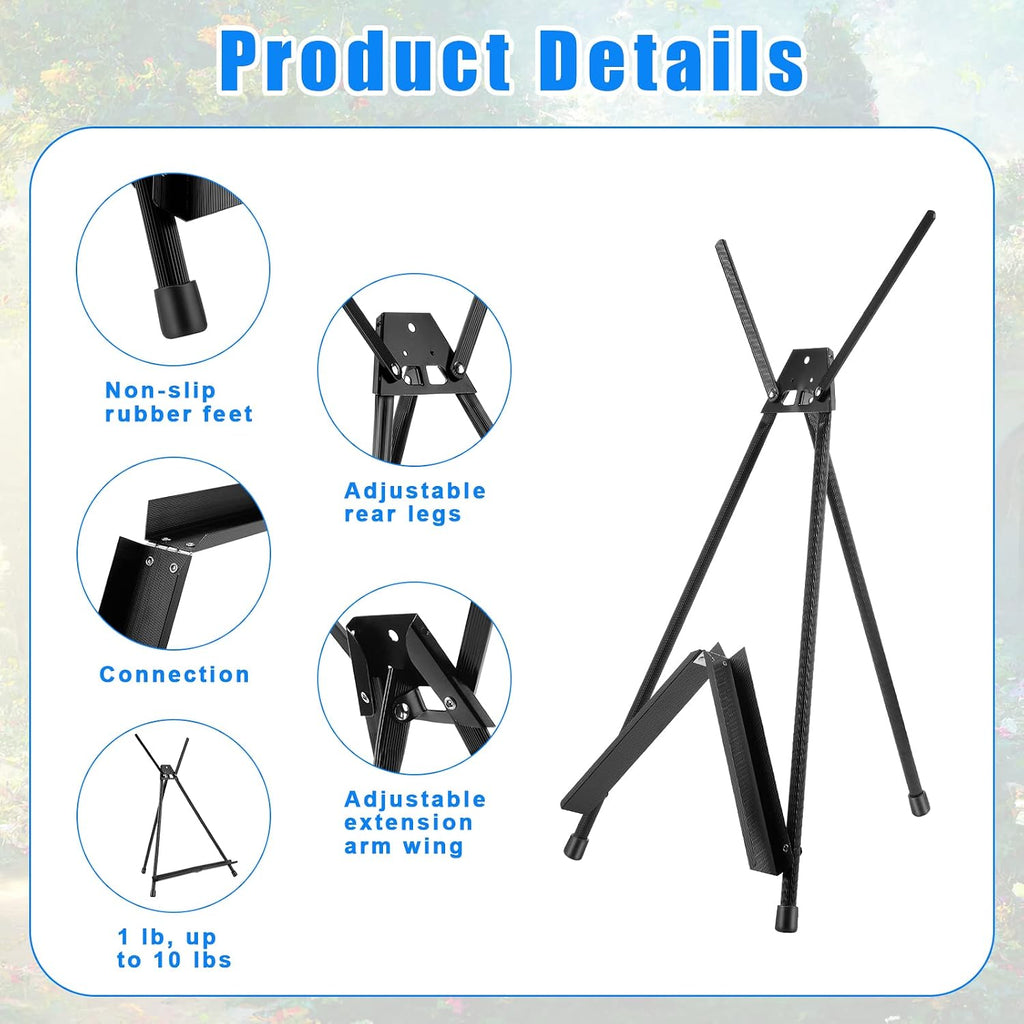 Xinnun 24 Pack Aluminum Tabletop Display Easels 15' to 21' Adjustable Portable Tripod Desktop with Extension Arm Wings and Rubber Feet Tripod Easels Stand for Canvas Pictures Paintings School (Black)