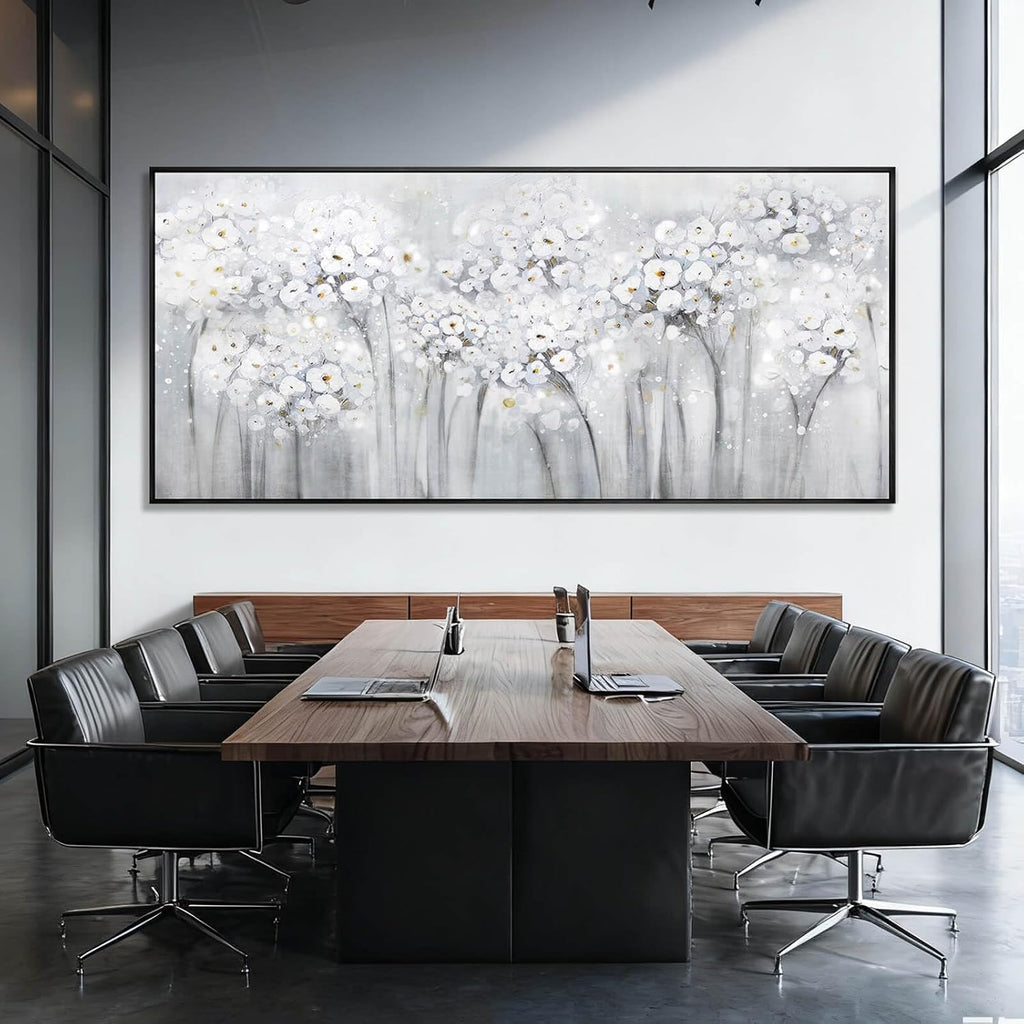 Flower Wood Wall Decor White Wall Art Textured Canvas Painting 32'x70' Decorative Pictures for Bedroom Kitchen Large Artwork