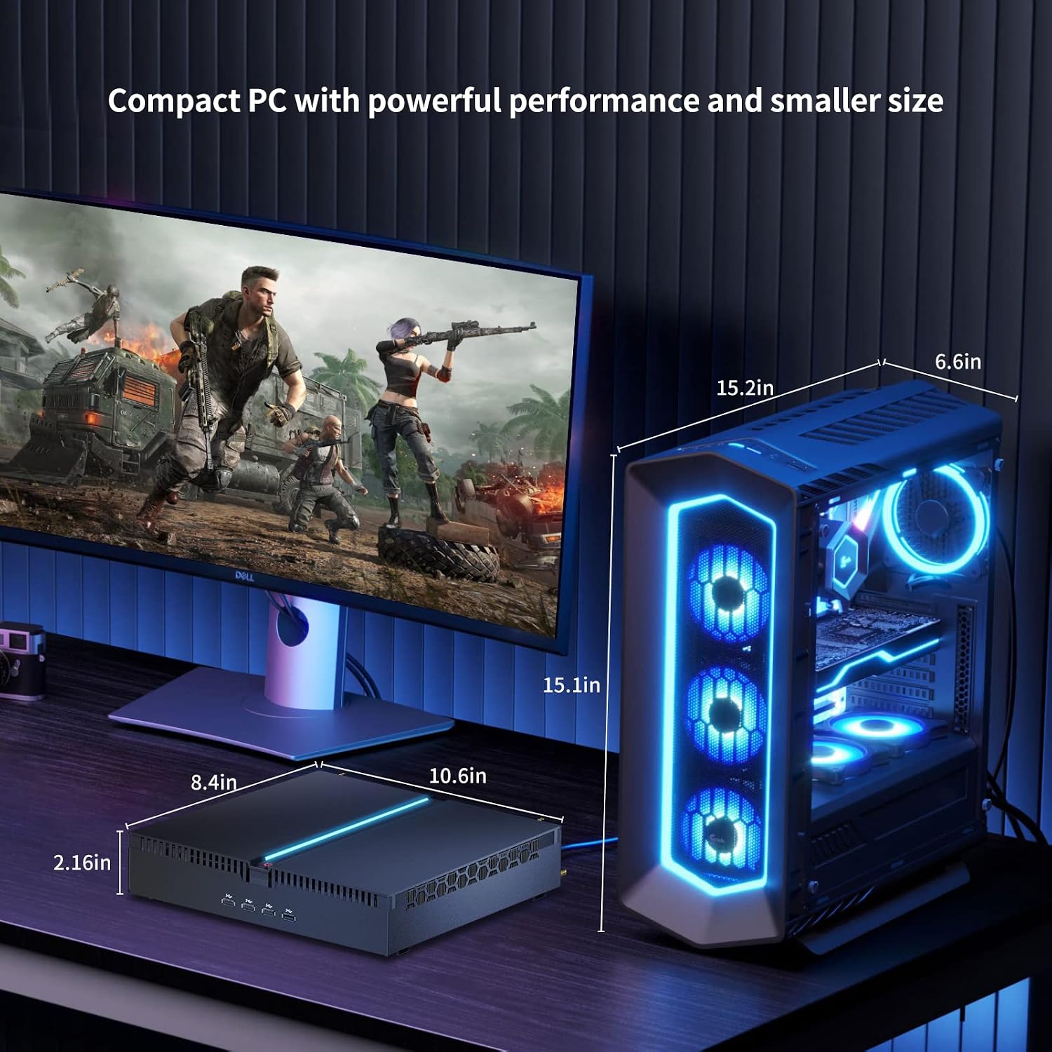 Mini Gaming PC, Small Desktop Computer Core i7-12700F 2.1-4.9GHz, Win-11 Pro, 16G DDR5| 1T M.2 PCIE4.0 SSD, GeForce RTX3060 12G, Dual LAN, Four Display, 8K Outputs, WiFi6E/BT5.3, Optical