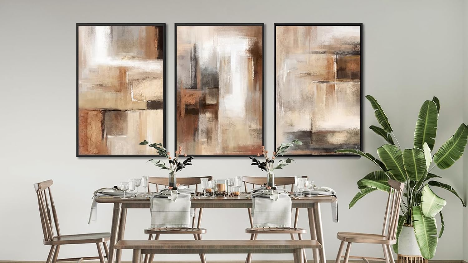 ASDCEUTICALS Large Canvas Wall Art - Brown and Beige Abstract Pictures for Living Room Vintage Wall Decor Retro Rustic Paintings Black Float Framed for Bedroom Dinning Room 32' X 48' X 3 pcs