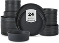 Stone by Mercer Project MODAN 24-Piece Stoneware Dinnerware Set, Plates and Bowls Sets, Dish Set for 8, Charcoal