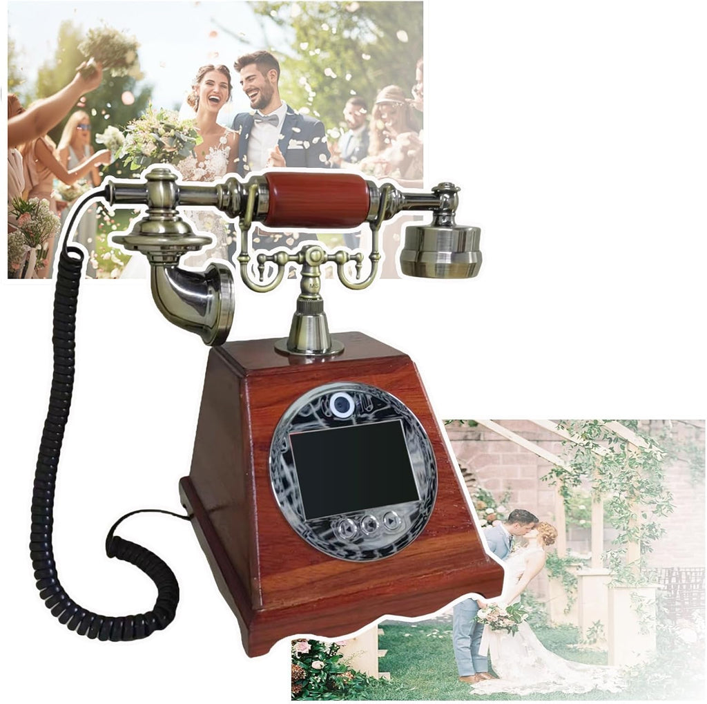 Creative Video Audio Guest Book, Video Audio Phone Guestbook, Vintage Wedding Phone Guestbook, 2K, Volume Adjustable, With Lens Recording, For Weddings, Parties, Anniversaries & Special Events A