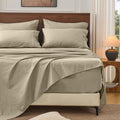 Bedlifes 100% French Linen Sheets Queen Size 18-24'Extra Deep Pocket 4-Piece Set Breathable & Moisture-Wicking,Soft & Durable Sheets for Thick Mattresses(Taupe)