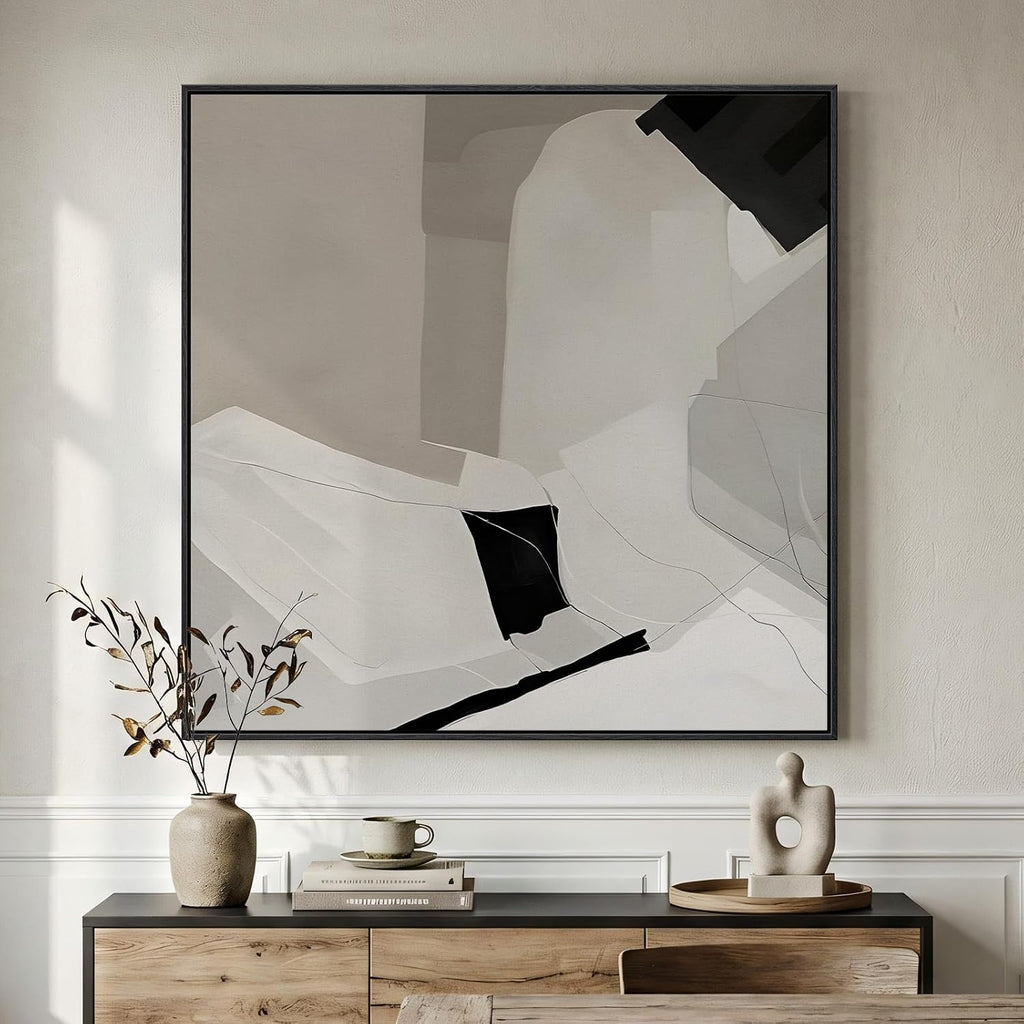 Extra Large Framed Black and White Abstract Wall Art for Living Room, Oversized Square Modern Canvas Prints Paintings, Neutral Minimalist Pictures for Hallway Dining Bedroom Office Wall Decor 40x40 In