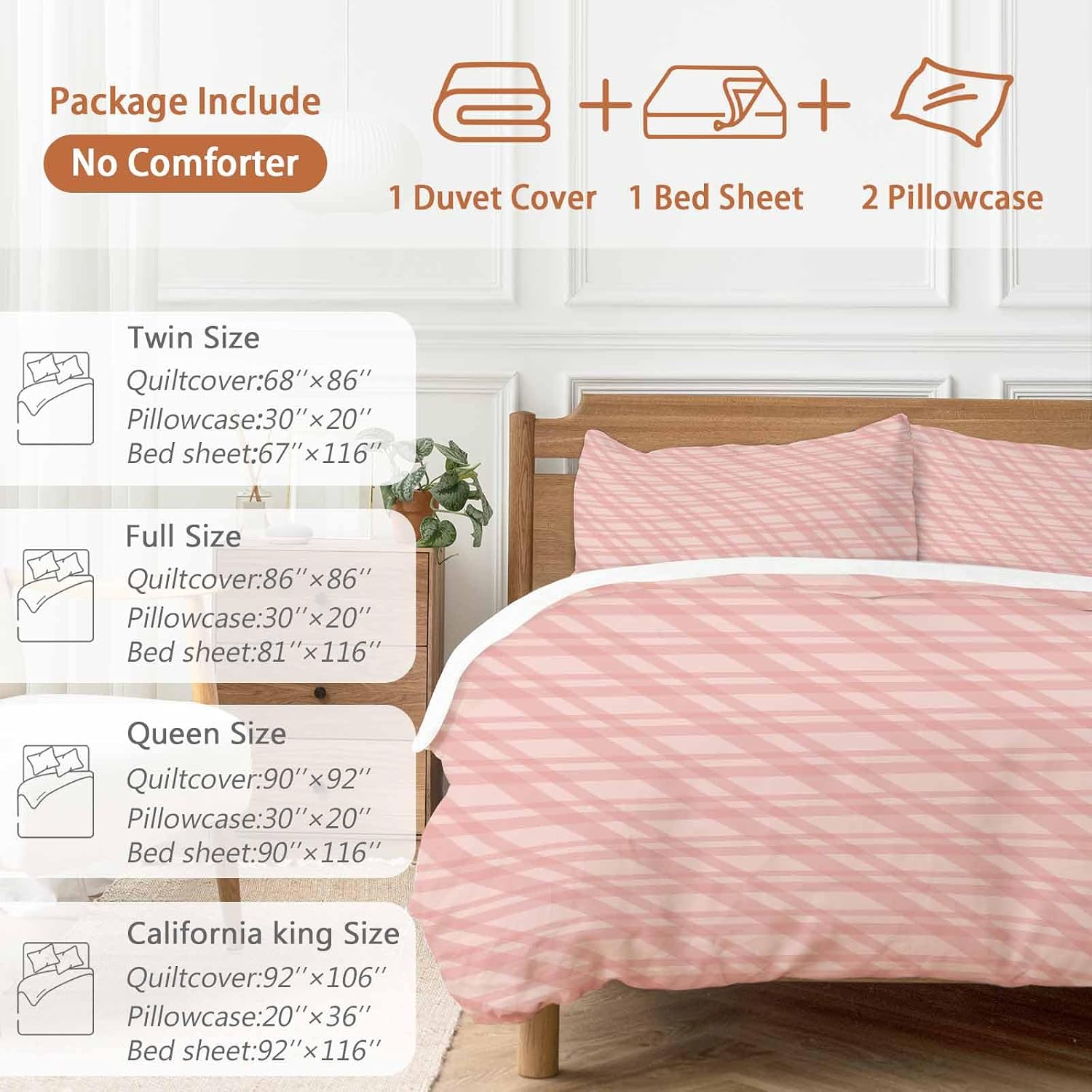 Prime Leader Pink Stripes Duvet Cover Set Queen Size 4 Pieces Modern Simple Light Pink Stripes Bedding Set with Zipper Closure, 1 Comforter Cover 92x106 Inches 1 Flat Sheet & 2 Pillow Cases