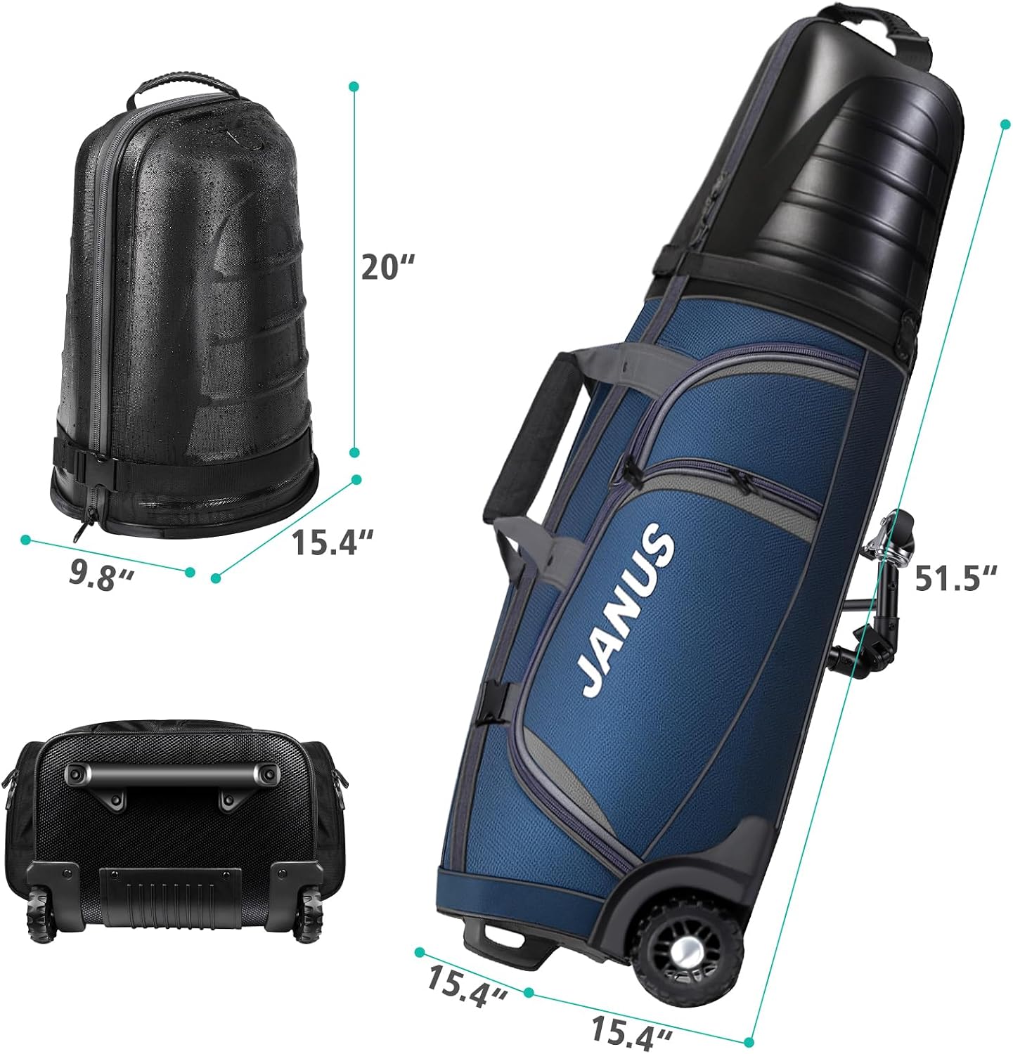 JANUS Golf Travel Bag Hard Case with Foldable Support Legs, Hands-Free Golf Club Travel Bag with 360° Spinner Wheels, ABS Hard Shell, Foldable Design for Airline Travel
